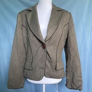 Georgiou Career Concepts Gray Wool Blend Herringbone Blazer Jacket Size 10 Lined